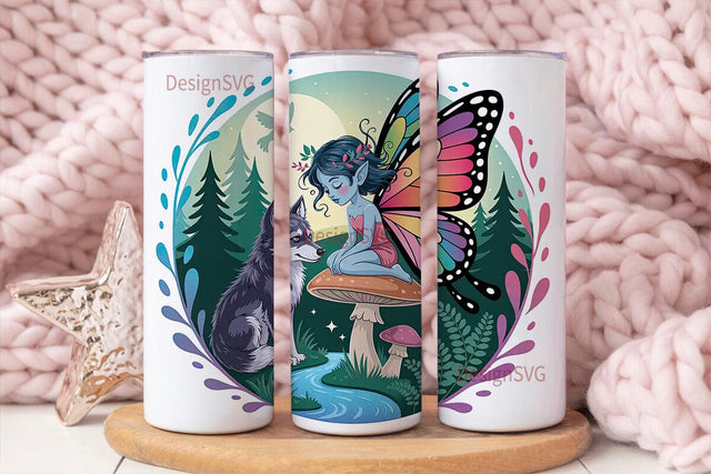 Enchanted Fairy & Wolf 20oz Tumbler Wrap Sublimation DesignSVG 