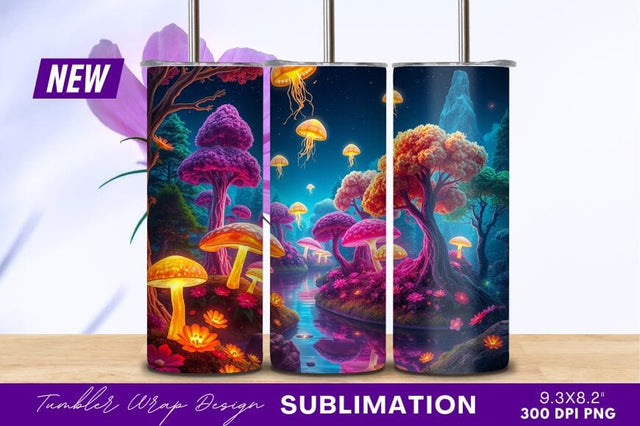 Enchanted Glowing Mushroom Landscape Fantasy World Tumbler Png Sublimation Regulrcrative 