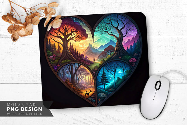 Enchanted Heart Stained Glass Fantasy Forest Mouse Pad PNG Design Sublimation Regulrcrative 