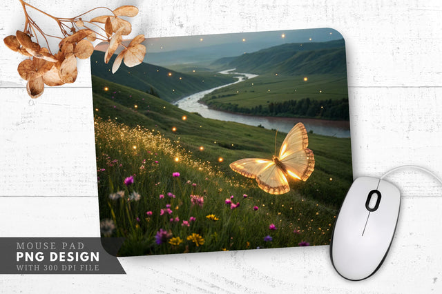 Enchanted Meadow with Glowing Butterfly Mouse Pad Design Sublimation Regulrcrative 