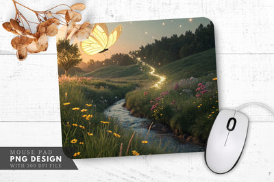 Enchanted Meadow with Glowing Butterfly Mouse Pad Sublimation Regulrcrative 