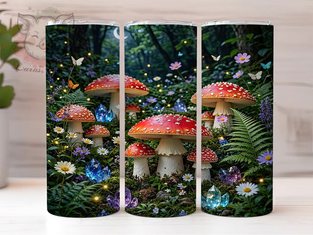 Enchanted Mushroom Forest 20oz Tumbler, Mushroom Forest, Enchanted Design, Whimsical Woodland, Fairycore Style, Nature Theme, 20oz Wrap, Sublimation Tumbler Sublimation Lara' s Designs 