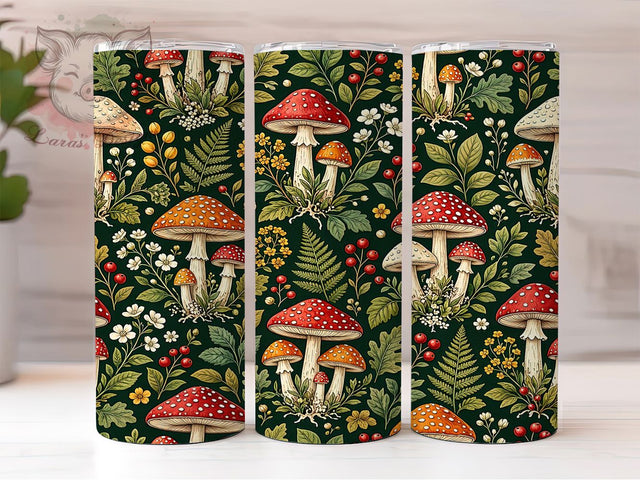 Enchanted Mushroom Forest 20oz Tumbler, Mushroom Forest Motif, Enchanted Art Design, Woodland Theme, Rustic Accent, Whimsical Charm, Sublimation Wrap, 20oz Tumbler Sublimation Lara' s Designs 