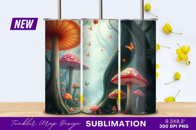 Enchanted Mushroom Forest With Butterflies Tumbler Png Sublimation Regulrcrative 