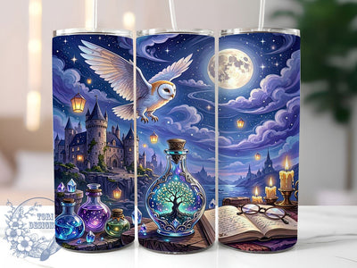 Enchanted Owl Castle 20oz Tumbler, Enchanted Owl, Castle Design, Fantasy Motif, Sublimation Wrap, 20oz Tumbler, Mystical Aesthetic, Magical Charm Sublimation ToriDesigns 