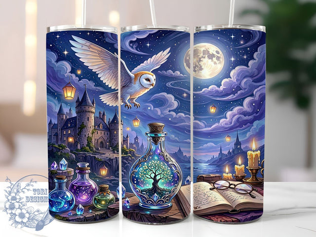 Enchanted Owl Castle 20oz Tumbler, Enchanted Owl, Castle Design, Fantasy Motif, Sublimation Wrap, 20oz Tumbler, Mystical Aesthetic, Magical Charm Sublimation ToriDesigns 