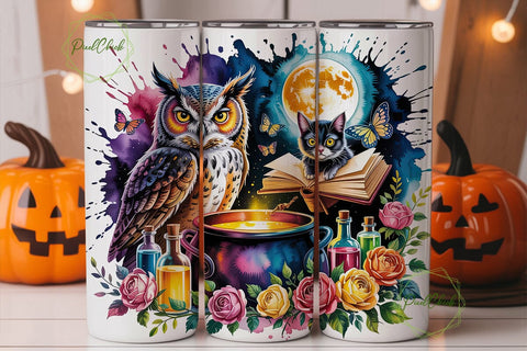 Enchanted Owl & Cat Night Magic Tumbler Sublimation PixelChick 