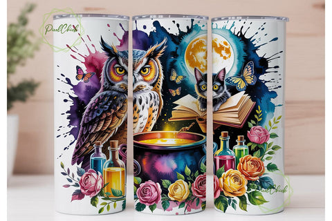 Enchanted Owl & Cat Night Magic Tumbler Sublimation PixelChick 