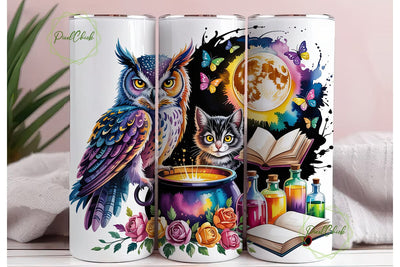 Enchanted Owl & Cat Night Magic Tumbler Sublimation PixelChick 