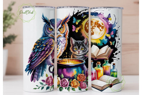 Enchanted Owl & Cat Night Magic Tumbler Sublimation PixelChick 