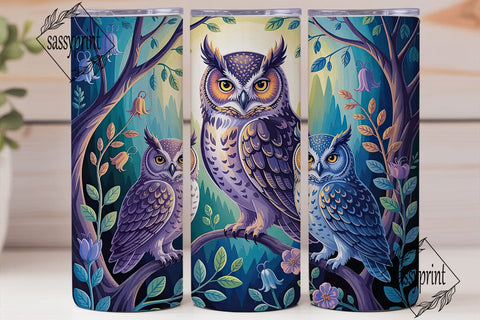 Enchanted Owl Forest 20oz Tumbler Wrap Sublimation sassyprint 