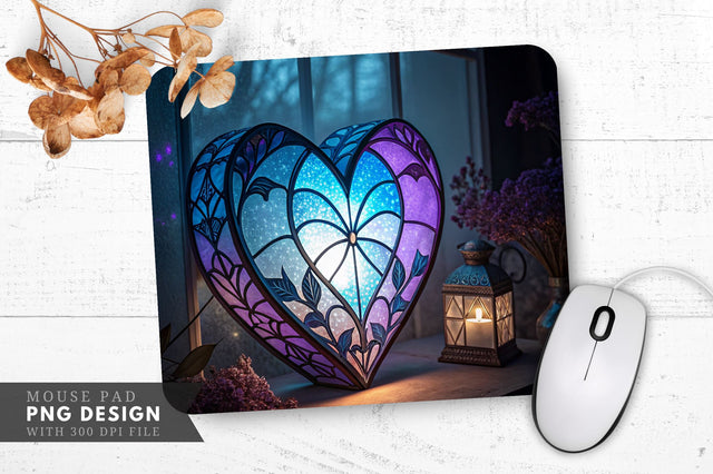 Enchanted Stained Glass Heart Mouse Pad PNG Design Sublimation Regulrcrative 