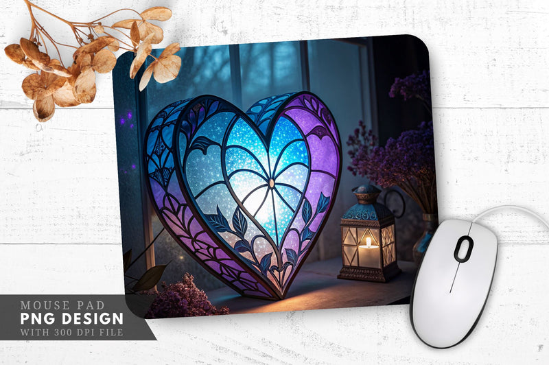 Enchanted Stained Glass Heart Mouse Pad PNG Design Sublimation Regulrcrative 