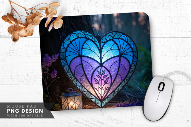 Enchanted Stained Glass Heart Mouse Pad PNG Design Sublimation Regulrcrative 