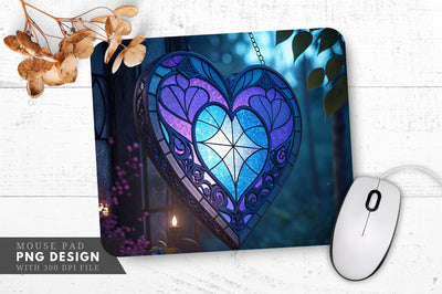 Enchanted Stained Glass Heart Mouse Pad PNG Design Sublimation Regulrcrative 