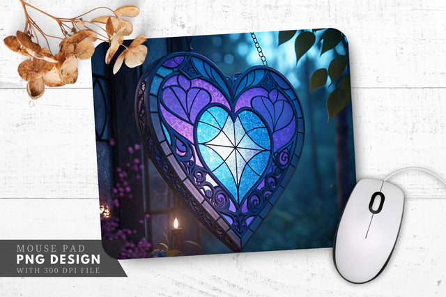 Enchanted Stained Glass Heart Mouse Pad PNG Design Sublimation Regulrcrative 