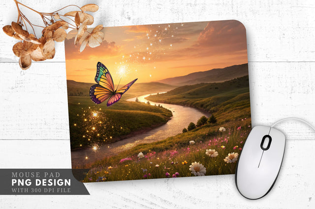 Enchanted Sunset A Butterfly's Journey Mouse Pad Design Sublimation Regulrcrative 