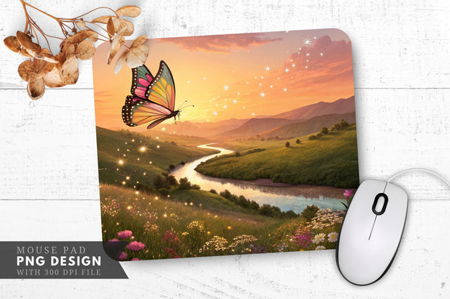 Enchanted Sunset A Butterfly's Journey Mouse Pad PNG Sublimation Regulrcrative 