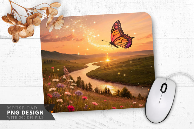 Enchanted Sunset A Butterfly's Journey Mouse Pad Sublimation Regulrcrative 