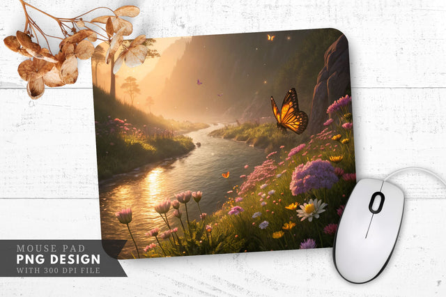 Enchanted Valley with Butterfly and River Mouse Pad Sublimation Regulrcrative 