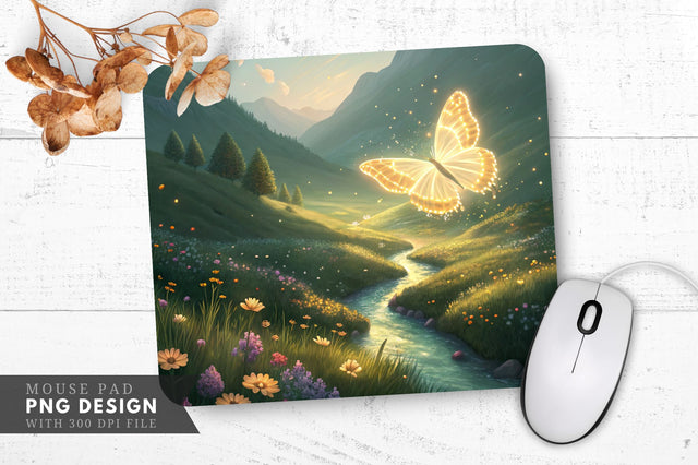 Enchanted Valley with Glowing Butterfly Mouse Pad Design Sublimation Regulrcrative 