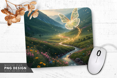 Enchanted Valley with Glowing Butterfly Mouse Pad PNG Sublimation Regulrcrative 