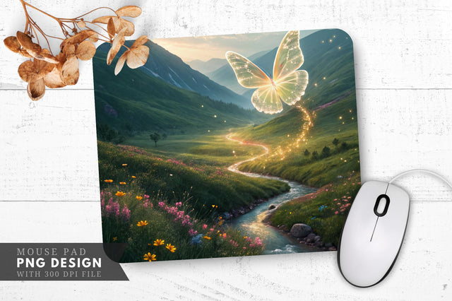 Enchanted Valley with Glowing Butterfly Mouse Pad PNG Sublimation Regulrcrative 