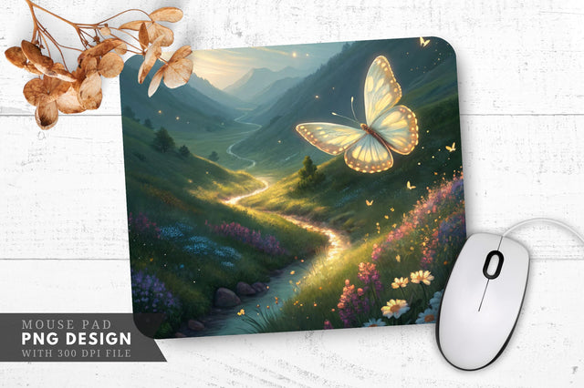 Enchanted Valley with Glowing Butterfly Mouse Pad Sublimation Regulrcrative 
