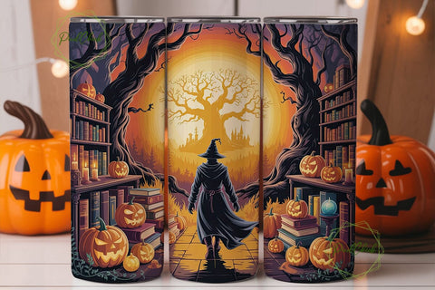 Enchanted Witchy Library Scene Tumbler Sublimation PixelChick 