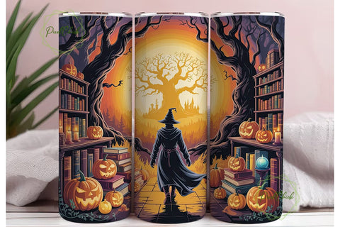 Enchanted Witchy Library Scene Tumbler Sublimation PixelChick 