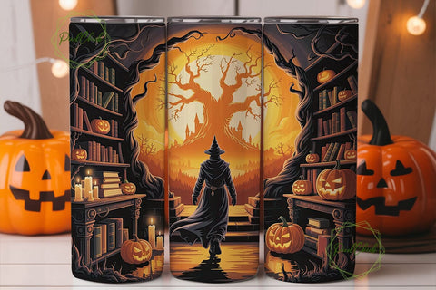 Enchanted Witchy Library Scene Tumbler Sublimation PixelChick 