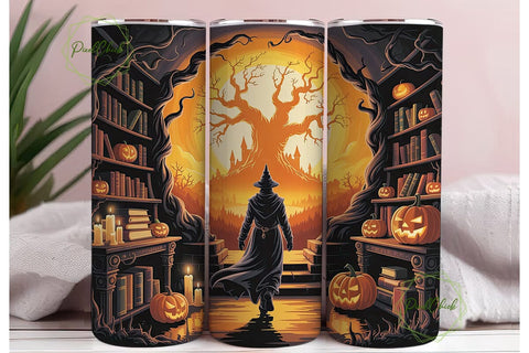 Enchanted Witchy Library Scene Tumbler Sublimation PixelChick 