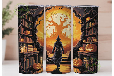 Enchanted Witchy Library Scene Tumbler Sublimation PixelChick 