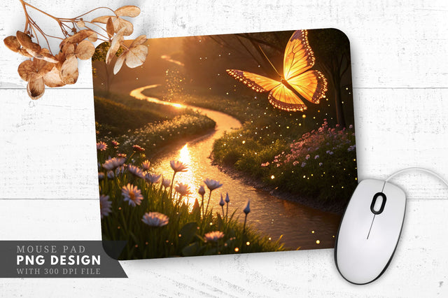 Enchanting Butterfly and Golden River Mouse Pad PNG Sublimation Regulrcrative 