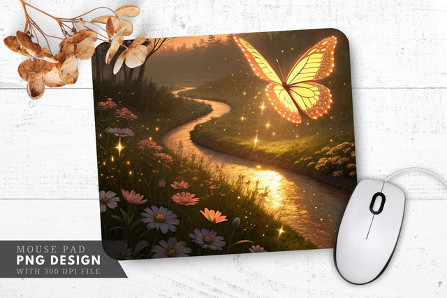 Enchanting Butterfly and Golden River Mouse Pad Sublimation Regulrcrative 