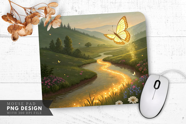 Enchanting Butterfly by the Golden River Mouse Pad Sublimation Regulrcrative 