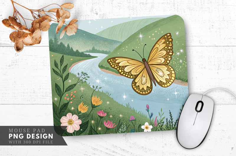 Enchanting Butterfly by the River Mouse Pad Design Sublimation Regulrcrative 
