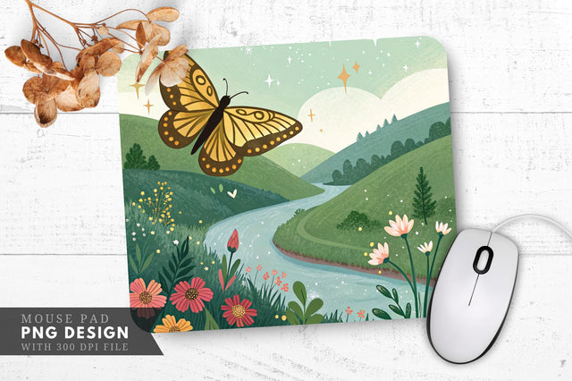 Enchanting Butterfly by the River Mouse Pad PNG Sublimation Regulrcrative 