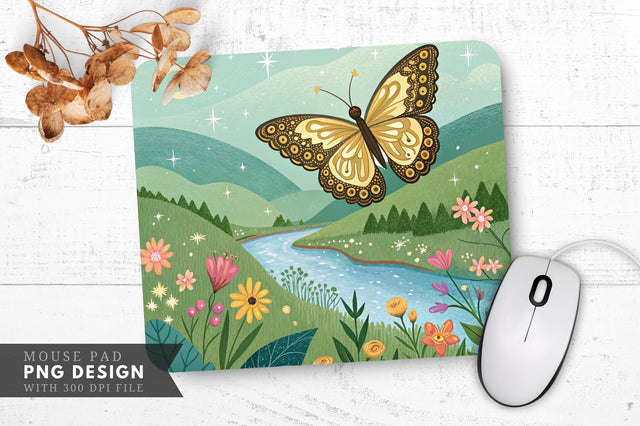 Enchanting Butterfly by the River Mouse Pad Sublimation Regulrcrative 