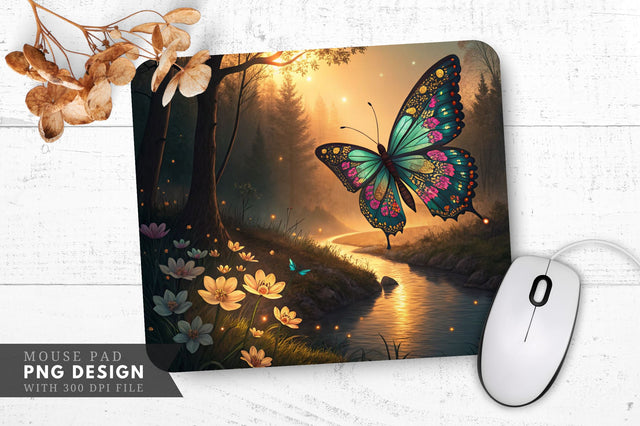 Enchanting Butterfly Garden Mouse Pad PNG Design Sublimation Regulrcrative 