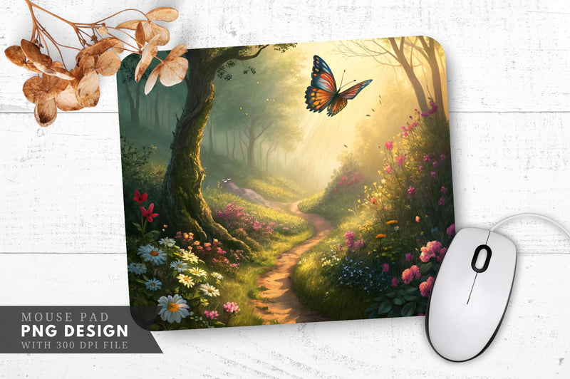 Enchanting Butterfly Garden Scene Mouse Pad Sublimation Regulrcrative 