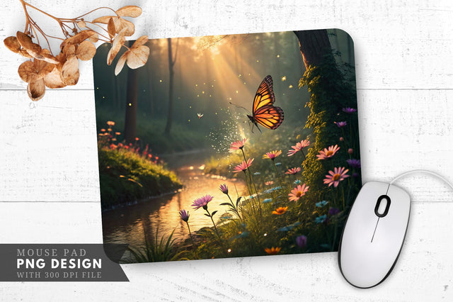 Enchanting Butterfly Meadow Mouse Pad PNG Design Sublimation Regulrcrative 