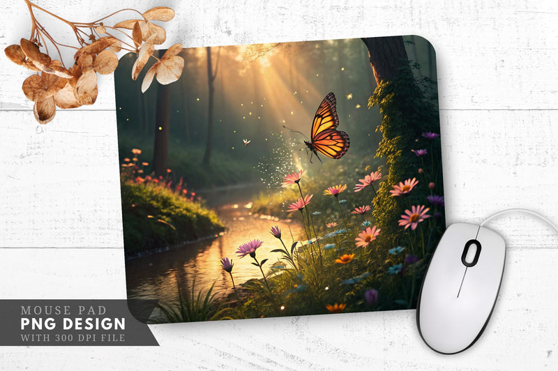 Enchanting Butterfly Meadow Mouse Pad PNG Design Sublimation Regulrcrative 