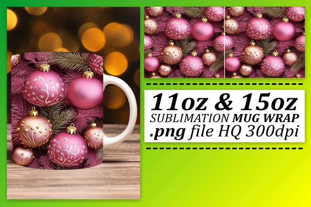 Enchanting Christmas Ornaments Mug Wrap - 11oz/15oz Sublimation afrosvg 