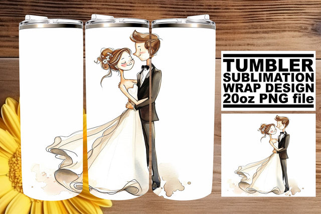 Enchanting Love Watercolor Wedding Tumbler Wrap: Endearing 20oz Sublimation afrosvg 