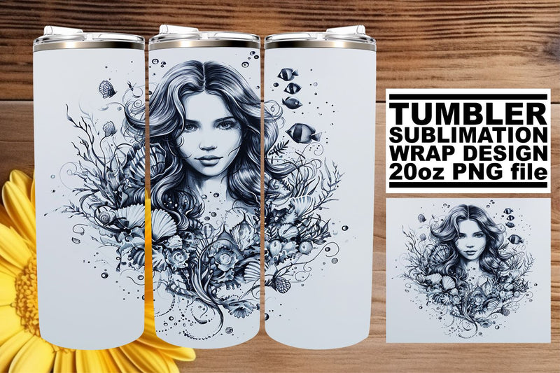 Enchanting Watercolor Mermaid Tumbler Design Set Sublimation afrosvg 