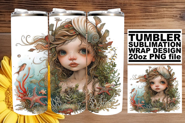 Enchanting Watercolor Mermaid Tumbler Graphics Set Sublimation afrosvg 