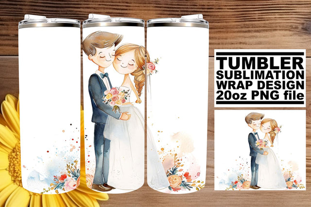 Enchanting Watercolor Wedding Tumbler Wrap: Forever Love 20oz Sublimation afrosvg 