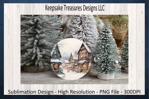 Enchanting Winter Village Scenes Circular Coasters Set Of Four Sublimation PNG Sublimation Keepsake Treasures Designs LLC. 