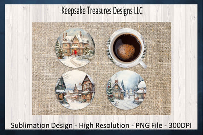 Enchanting Winter Village Scenes Circular Coasters Set Of Four Sublimation PNG Sublimation Keepsake Treasures Designs LLC. 